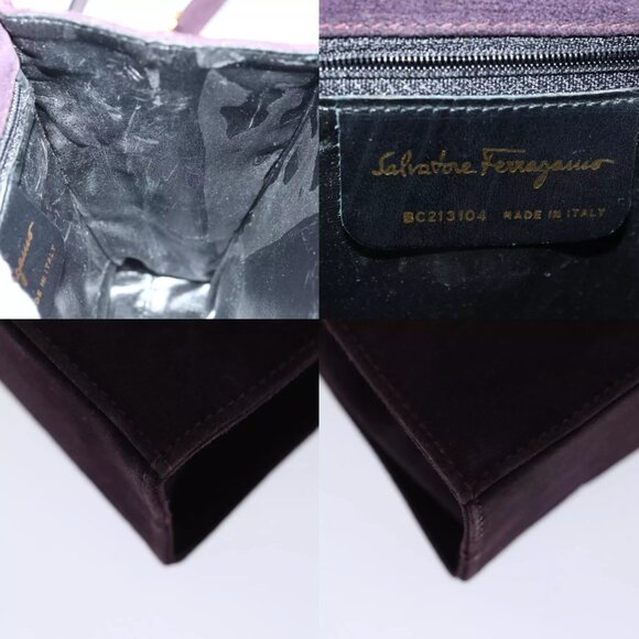 Salvatore Ferragamo Hand Bag Suede 2way Purple Auth 66859 - Picture 14 of 14